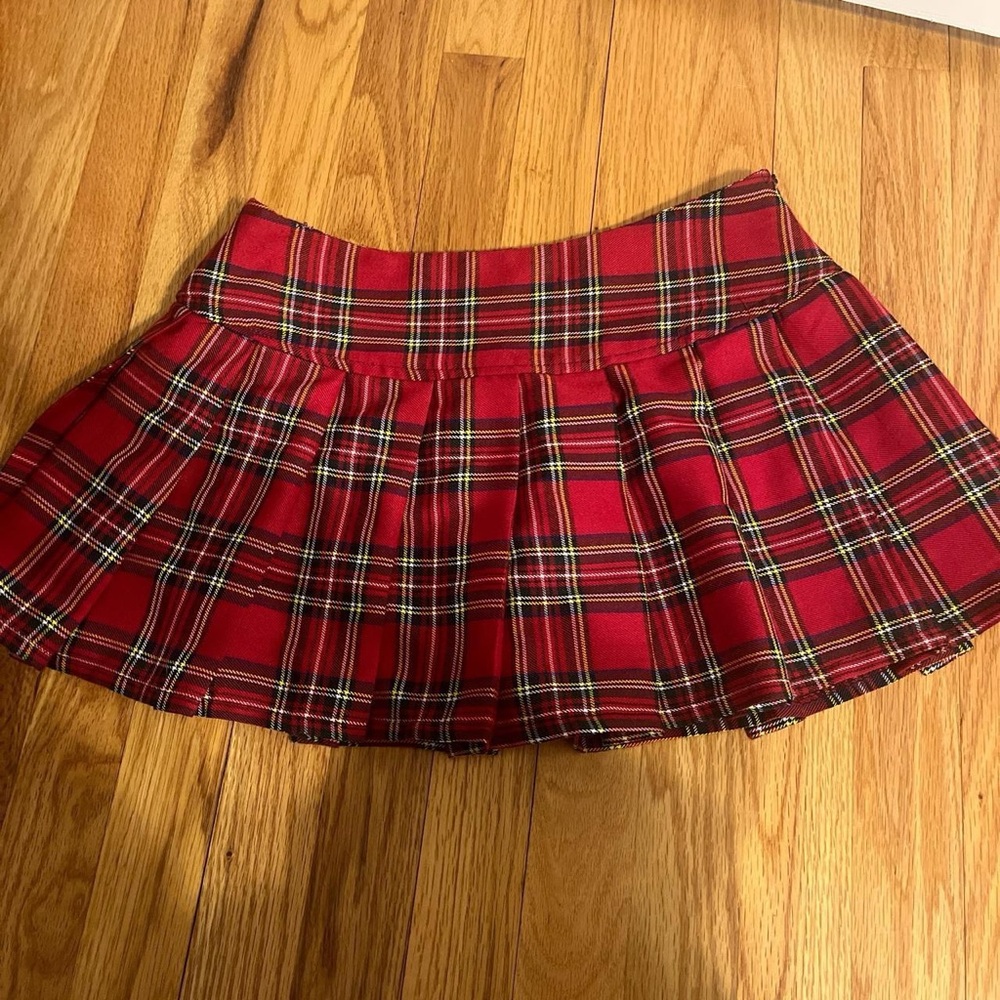 red plaid pleated vintage mini skirt